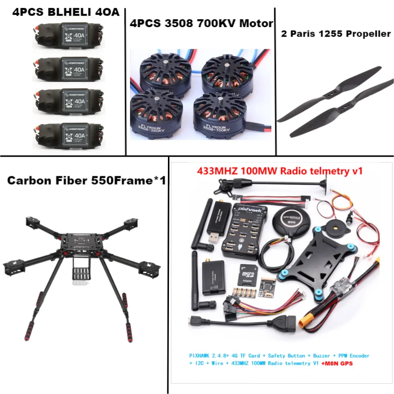 RctoSk 550 Hexa Frame PIXHAWK2.4.8 M8N Flight Control Carbon Ardupilot Radio Telemetry Quadcopter BLHELI 40A 3508 700KVMotor ESC
RctoSk 550 Hexa Frame PIXHAWK2.4.8 M8N Flight Control Carbon Ardupilot Radio Telemetry Quadcopter BLHELI 40A 3508 700KVMotor ESC
