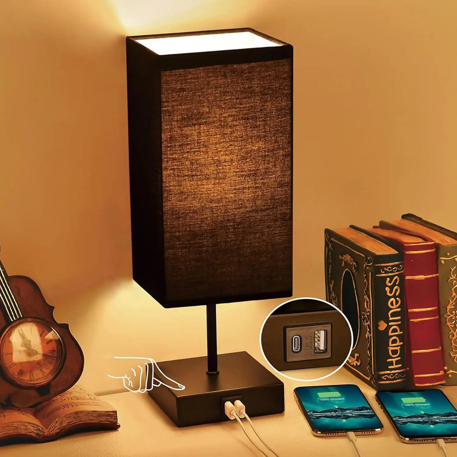3-Way Dimmable Touch Bedside Lamp with USB Charging, Black Nightstand Light for Bedroom, Living Room, Desk, Bulb Included
3-Way Dimmable Touch Bedside Lamp with USB Charging, Black Nightstand Light for Bedroom, Living Room, Desk, Bulb Included