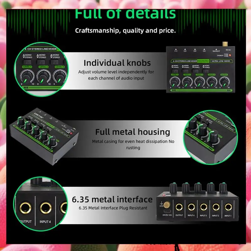 Mix400 Pro 4-канальный профессиональный звуковой микшер с RGB-подсветкой, мини-аудиомикшер, линейный микшер, небольшой аудиомикшер для клубного бара-ABJU
Mix400 Pro 4-канальный профессиональный звуковой микшер с RGB-подсветкой, мини-аудиомикшер, линейный микшер, небольшой аудиомикшер для клубного бара-ABJU