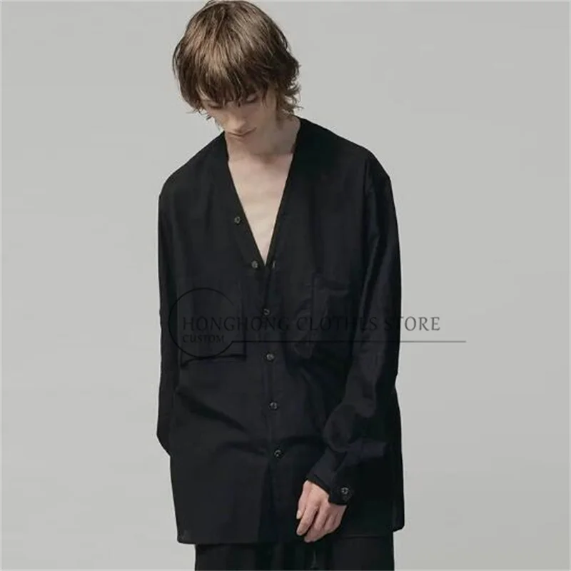 New cotton and linen black deep V-neck shirt - Men's loose, simple, casual, retro deconstructed unbuttoned large-sized shirt
New cotton and linen black deep V-neck shirt - Men's loose, simple, casual, retro deconstructed unbuttoned large-sized shirt