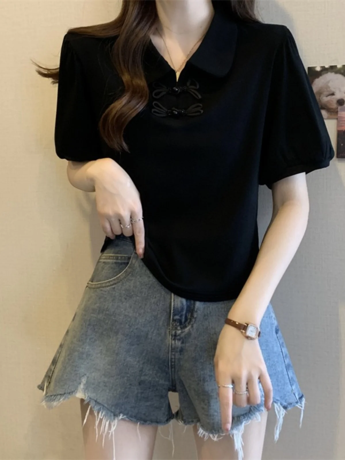 New Chinese Style Button Neck Short Sleeve T-Shirt Women Summer Large Size Bubble Sleeve Top Knot Commute Styl...
New Chinese Style Button Neck Short Sleeve T-Shirt Women Summer Large Size Bubble Sleeve Top Knot Commute Styl...