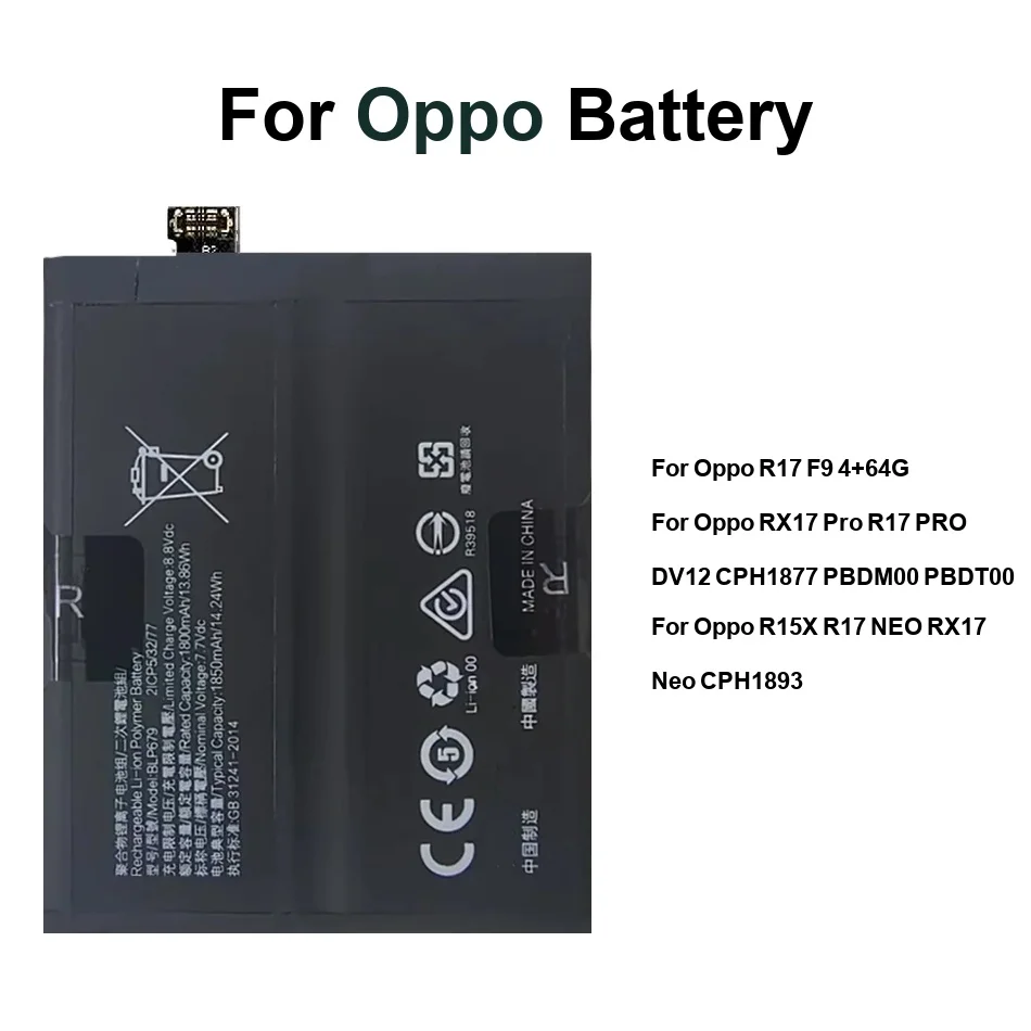 Mobile Phone Battery Fast Charging BLP679 BLP681 BLP689 1850-3600mAh For Oppo r15x RX17 R17 4+64g F9 Neo 4G Pro
Mobile Phone Battery Fast Charging BLP679 BLP681 BLP689 1850-3600mAh For Oppo r15x RX17 R17 4+64g F9 Neo 4G Pro