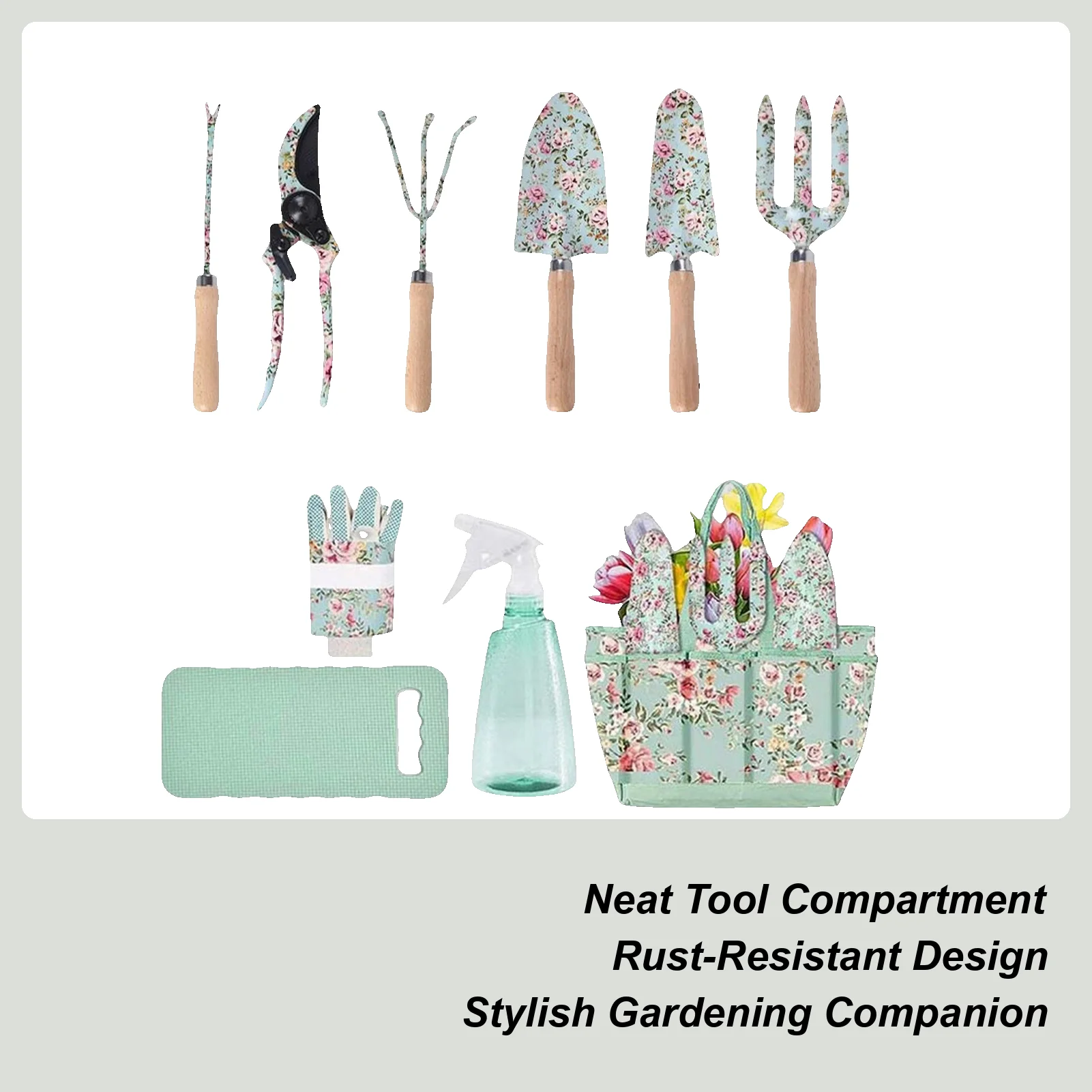 Floral Pattern Garden Hand Tool 10pcs Rose-patterned Gardening Tool Set With Organizer Bag Rake Weeder Shovel Fork Pad Gloves
Floral Pattern Garden Hand Tool 10pcs Rose-patterned Gardening Tool Set With Organizer Bag Rake Weeder Shovel Fork Pad Gloves