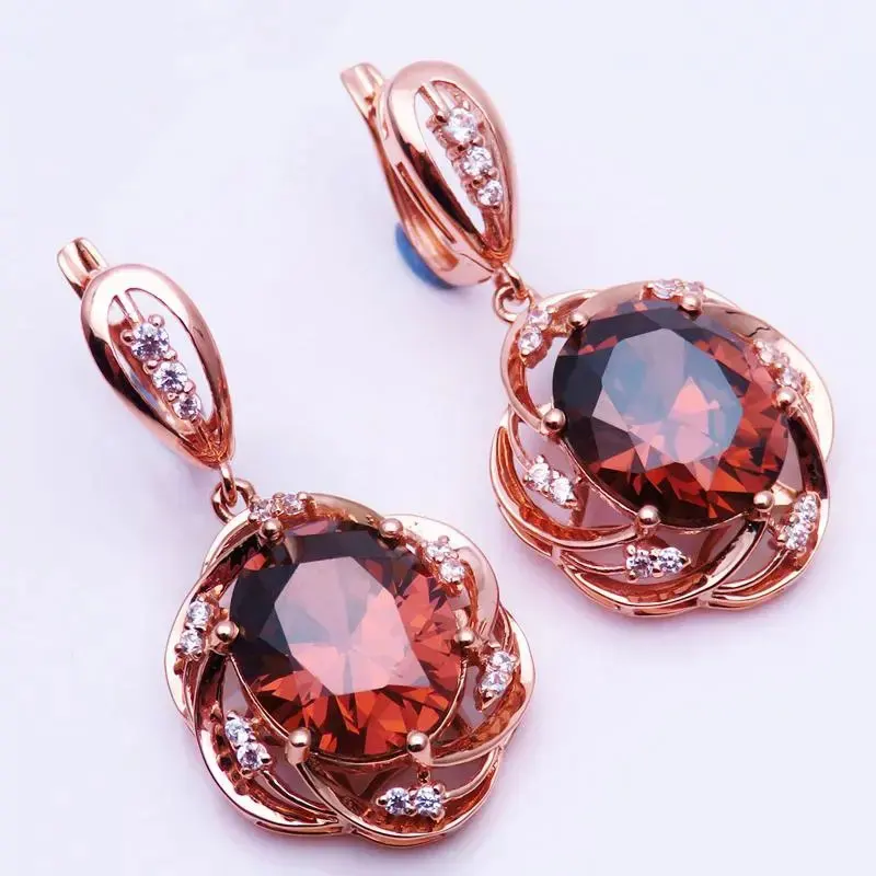 585 purple gold plated 14K rose gold inlaid ruby earrings for women openwork crystal design luxury exquisite engagement jewelry
585 purple gold plated 14K rose gold inlaid ruby earrings for women openwork crystal design luxury exquisite engagement jewelry