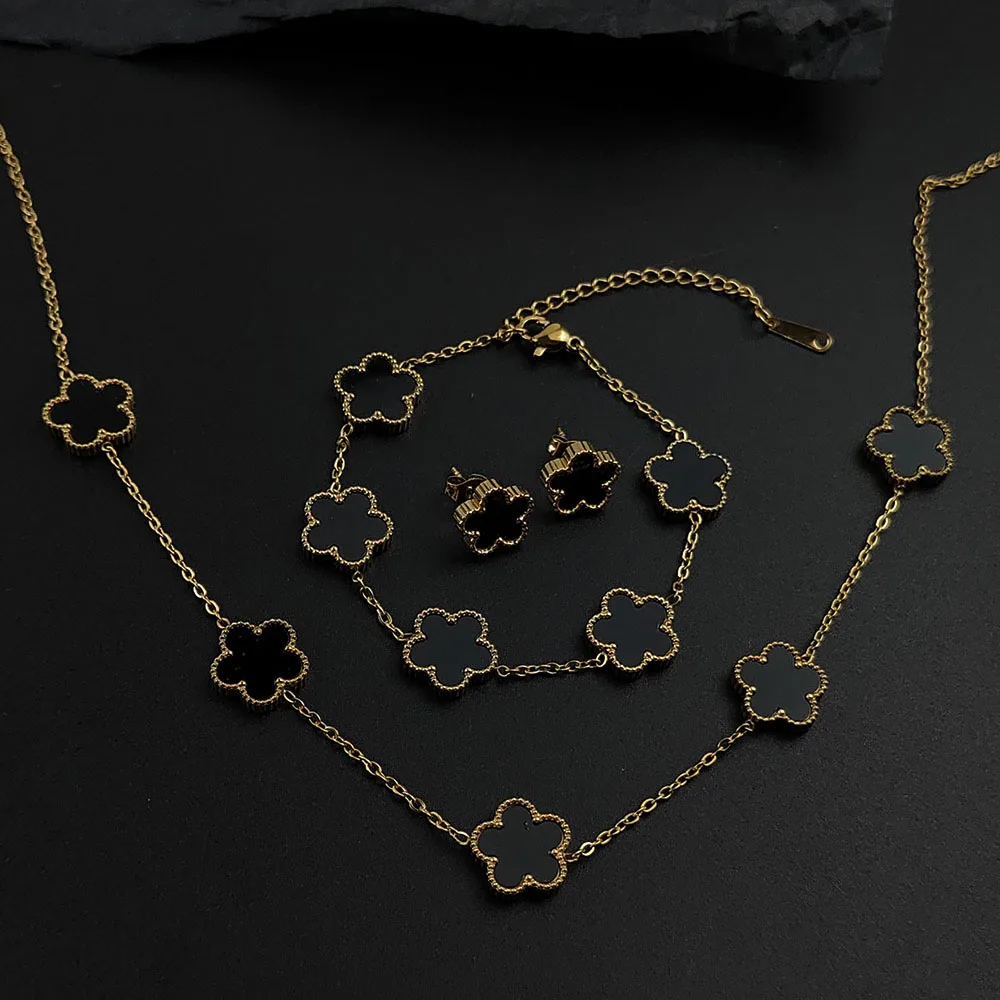 Fashion Flower Necklace Earrings Set Jewelry Women Stainless Steel White Shell Clover Bracelet Jewelry Accessories
Fashion Flower Necklace Earrings Set Jewelry Women Stainless Steel White Shell Clover Bracelet Jewelry Accessories