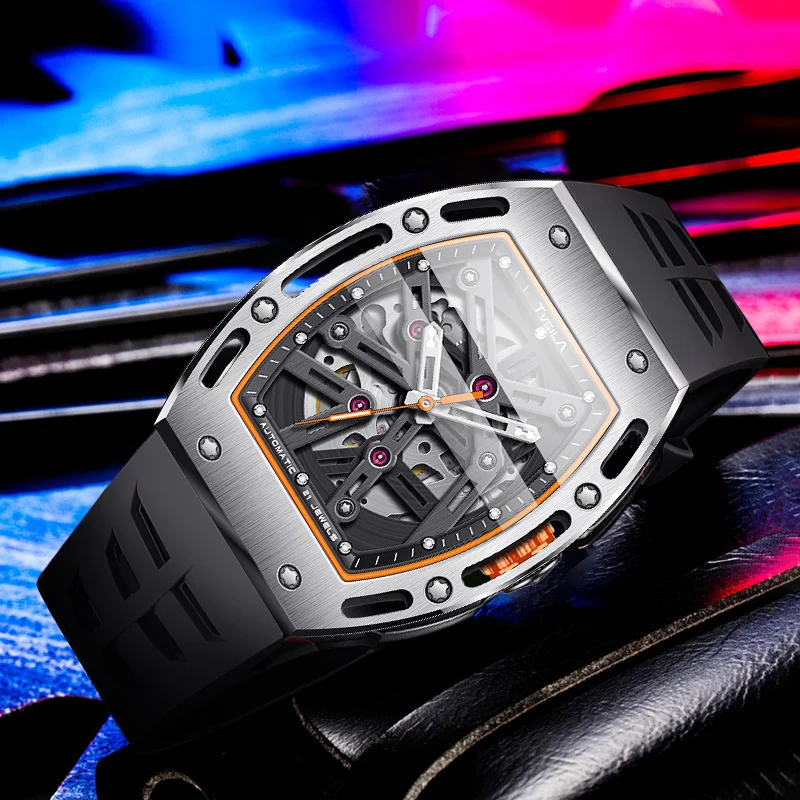 TVSILA Original Miyota Men's Automatic Mechanical Watch Stainless Steel Case Silicone Band Skeleton Waterproof Sport Wristwatch
TVSILA Original Miyota Men's Automatic Mechanical Watch Stainless Steel Case Silicone Band Skeleton Waterproof Sport Wristwatch