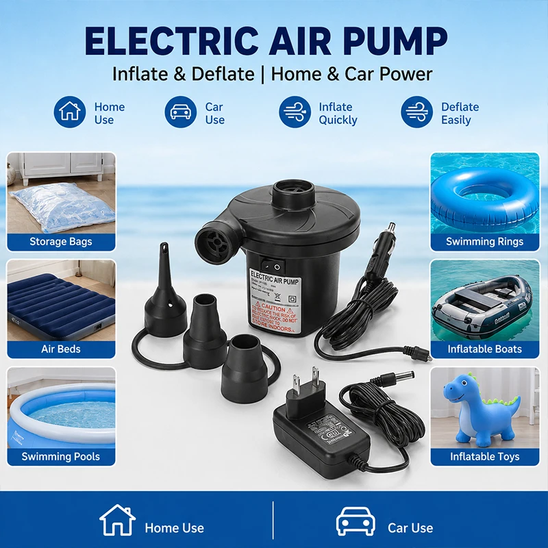 Dual-Use Car Home Electric Inflator Pump 2-in-1 Air Pump & Vacuum Deflator for Inflatables Clothes Storage Bags Portable
Dual-Use Car Home Electric Inflator Pump 2-in-1 Air Pump & Vacuum Deflator for Inflatables Clothes Storage Bags Portable
