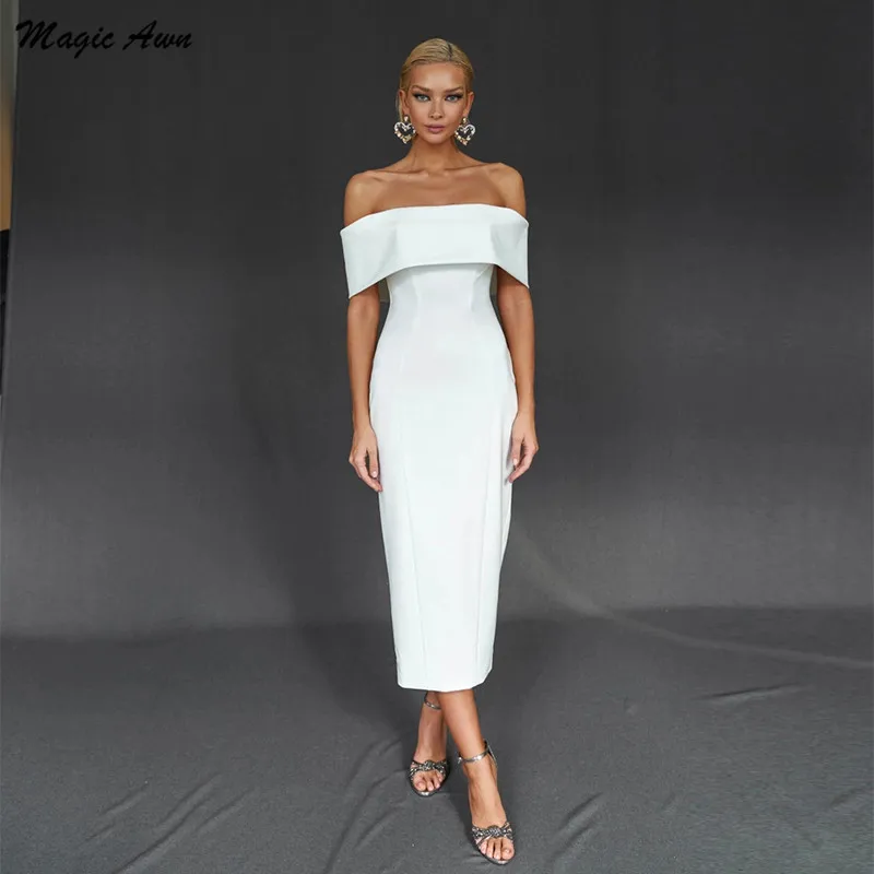 Magic Awn White Wedding Dresses Off The Shoulder Back Split Tea-Length Bidal Gowns For Women Simple Bodice Wedding Party Gowns
Magic Awn White Wedding Dresses Off The Shoulder Back Split Tea-Length Bidal Gowns For Women Simple Bodice Wedding Party Gowns