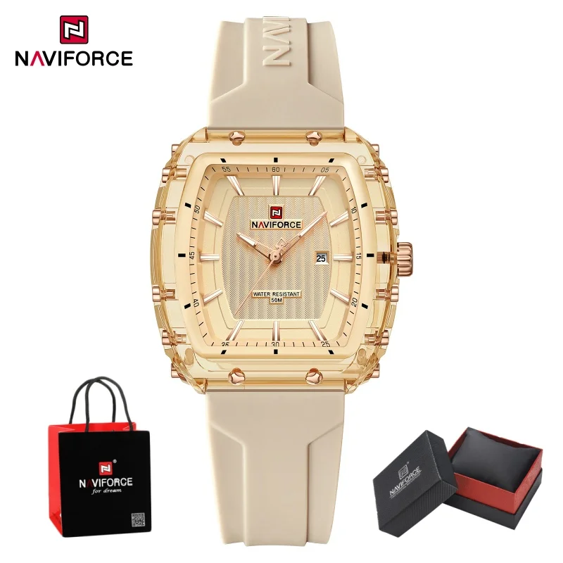 NAVIFORCE Womens Quartz Calendar Watch 5ATM Waterproof Luminous Silicone Strap Casual Fashion Tonneau Dress Wristwatch Gifts box
NAVIFORCE Womens Quartz Calendar Watch 5ATM Waterproof Luminous Silicone Strap Casual Fashion Tonneau Dress Wristwatch Gifts box