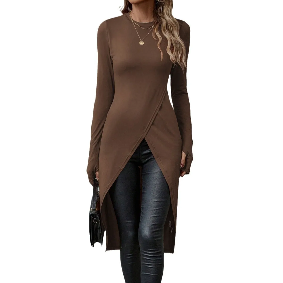 Осенние и зимние популярные трансграничные женские платья с длинными рукавами, сексуальные модные юбки с разрезом и круглым вырезом на бедрах
Осенние и зимние популярные трансграничные женские платья с длинными рукавами, сексуальные модные юбки с разрезом и круглым вырезом на бедрах