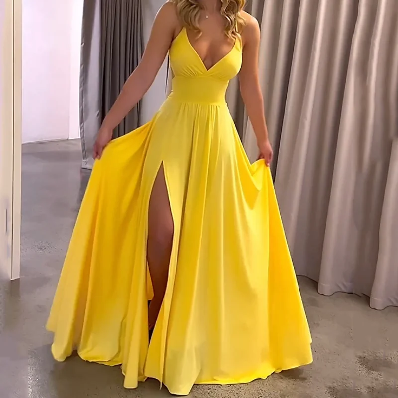 Women Maxi Dress Summer Fashion Solid Suspender Sleeveless V Neck Backless Lace Up Slit Slim Dresses High Streetwear Sexy Dress
Women Maxi Dress Summer Fashion Solid Suspender Sleeveless V Neck Backless Lace Up Slit Slim Dresses High Streetwear Sexy Dress