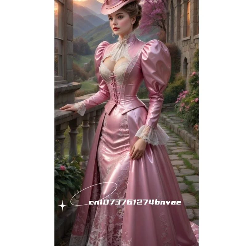 Vintage Victorian Pink Prom Dress With Puff Long Sleeves High Collar Corset Masquerade Dress Customized
Vintage Victorian Pink Prom Dress With Puff Long Sleeves High Collar Corset Masquerade Dress Customized