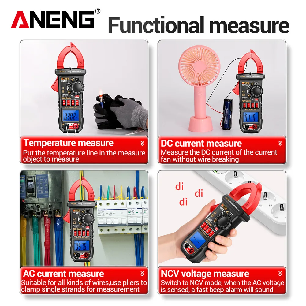 PN128 Clamp Meter High Precision 4000 Count 600A AC/DC Current Voltage NCV True RMS Digital Multimeter Test Measure Tools
PN128 Clamp Meter High Precision 4000 Count 600A AC/DC Current Voltage NCV True RMS Digital Multimeter Test Measure Tools