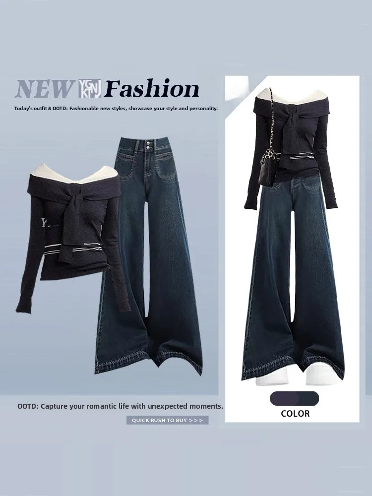 Casual Chic V-Neck Belted Long Sleeve Top Wide Leg Jeans Set Women Spring Commute Fashion Ensemble High Waist Long Pants
Casual Chic V-Neck Belted Long Sleeve Top Wide Leg Jeans Set Women Spring Commute Fashion Ensemble High Waist Long Pants