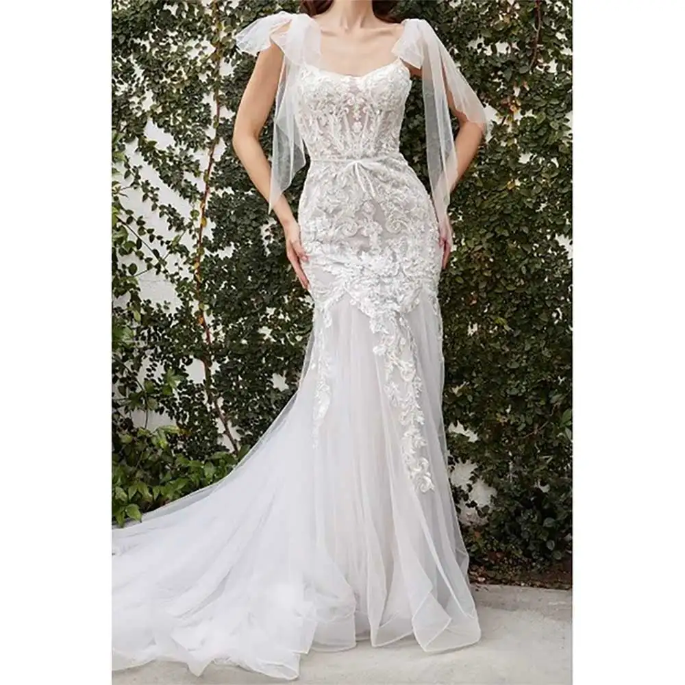 Elegant Mermaid Wedding Dress Lace Applique Sweetheart Backless Bride Gowns Long Sleeveless Formal Evening Bridal Party Gown
Elegant Mermaid Wedding Dress Lace Applique Sweetheart Backless Bride Gowns Long Sleeveless Formal Evening Bridal Party Gown