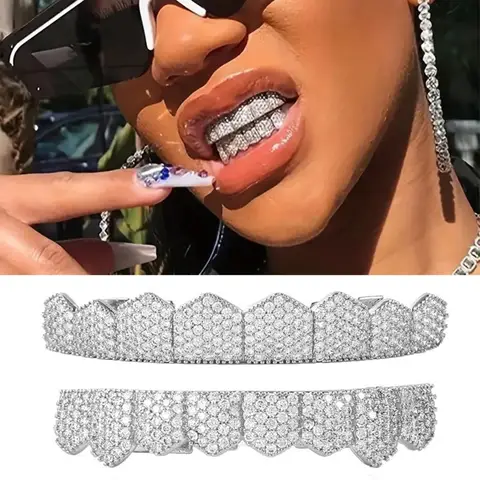 New Micro-Set Zirconia Hip-Hop Dentures Suitable For Both Men And Women For Halloween False Teeth Grills