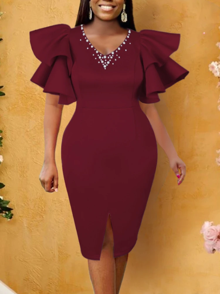 Fashion Women Large Size Party Dress Beaded V Neck Ruffle Sleeve Bodycon Dress Bodycon Classy Evening Dinner Birthday Outfits
Fashion Women Large Size Party Dress Beaded V Neck Ruffle Sleeve Bodycon Dress Bodycon Classy Evening Dinner Birthday Outfits