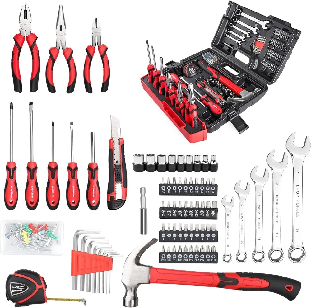 75-Piece Home Tool Kit with Plastic Storage Case, Integrated Vertical Holder for Household Repairs and DIY
75-Piece Home Tool Kit with Plastic Storage Case, Integrated Vertical Holder for Household Repairs and DIY