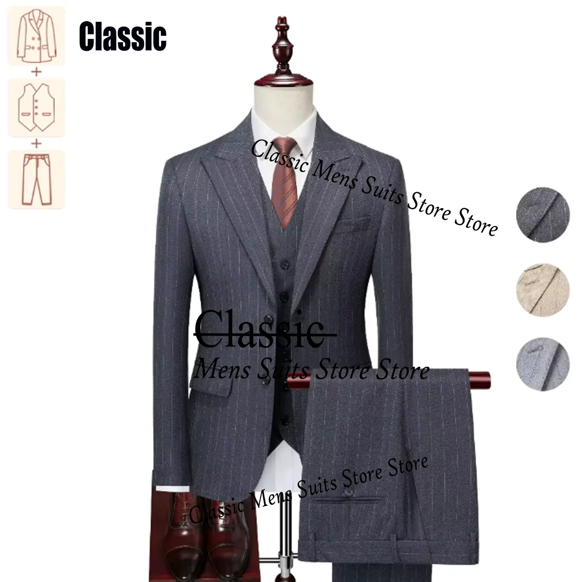 Customized Men's 2-Piece Single Breasted Suit Set Peak Lapel Striped Tuxedo Jacket Pants Exquisite Business Wedding Prom Attire
Customized Men's 2-Piece Single Breasted Suit Set Peak Lapel Striped Tuxedo Jacket Pants Exquisite Business Wedding Prom Attire