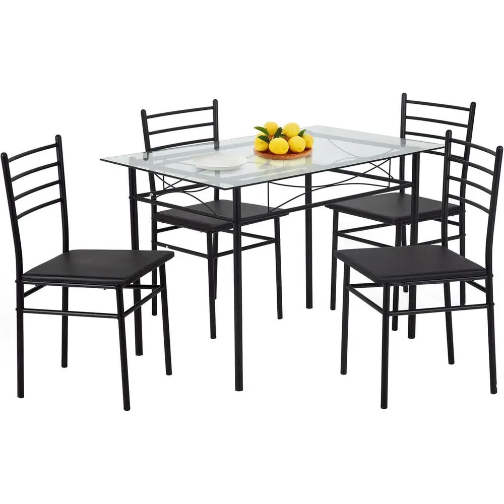 5-Piece Classic Dining Set with Glass Top Table and Metal Leg Chairs
5-Piece Classic Dining Set with Glass Top Table and Metal Leg Chairs