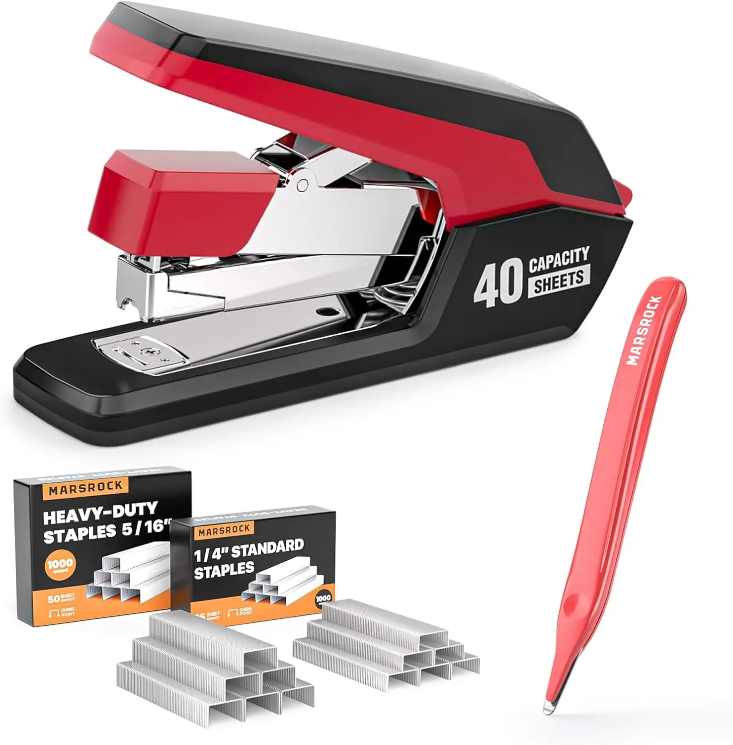 MARSROCK Effortless Stapler for Desk with 40-50 Sheet Capacity, 2000 Staples, 1-Touch Stapling, Ergonomic & Easy to Load Desktop Staplers, Heavy Duty Stapler, and Magnetic Staple Remover, Red
MARSROCK Effortless Stapler for Desk with 40-50 Sheet Capacity, 2000 Staples, 1-Touch Stapling, Ergonomic & Easy to Load Desktop Staplers, Heavy Duty Stapler, and Magnetic Staple Remover, Red
