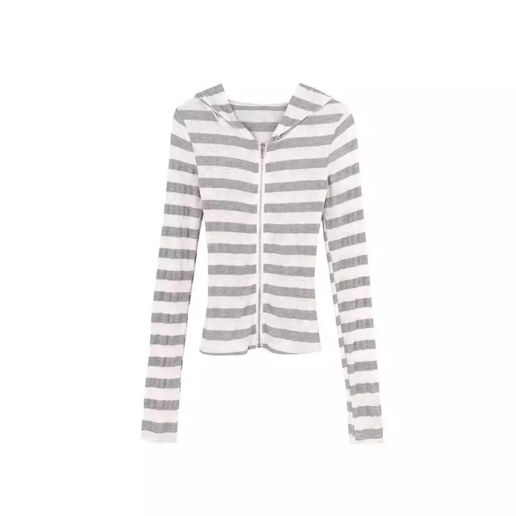 Korean Women's Striped Hooded Knitted Cardigan Long Sleeve Sunscreen Zipper Design for Spring Autumn Winter Pure Wants Fashion
Korean Women's Striped Hooded Knitted Cardigan Long Sleeve Sunscreen Zipper Design for Spring Autumn Winter Pure Wants Fashion