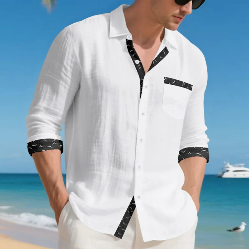 Men's Linen Blend Casual Shirt Patchwork Print Turn Down Collar Long Sleeve Shirts Spring Summer Breathable Chic Beach Tops
Men's Linen Blend Casual Shirt Patchwork Print Turn Down Collar Long Sleeve Shirts Spring Summer Breathable Chic Beach Tops