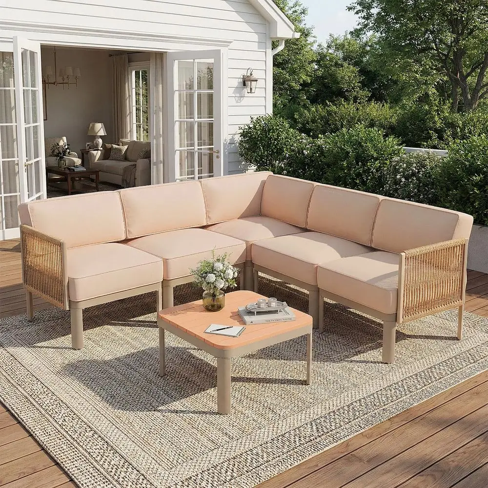 6 Pieces Patio Sectional Furniture Set, Aluminum Frame Outdoor Conversation Set with Washable 6 Thick Cushions amp Coffee Table
6 Pieces Patio Sectional Furniture Set, Aluminum Frame Outdoor Conversation Set with Washable 6 Thick Cushions amp Coffee Table