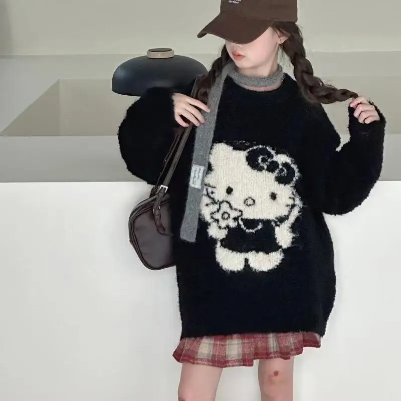 Sanrio Hello Kitty осенне-зимний черный пушистый свободный и универсальный свитер с круглым вырезом для верхней одежды, комплект из двух предметов, женские брюки
Sanrio Hello Kitty осенне-зимний черный пушистый свободный и универсальный свитер с круглым вырезом для верхней одежды, комплект из двух предметов, женские брюки