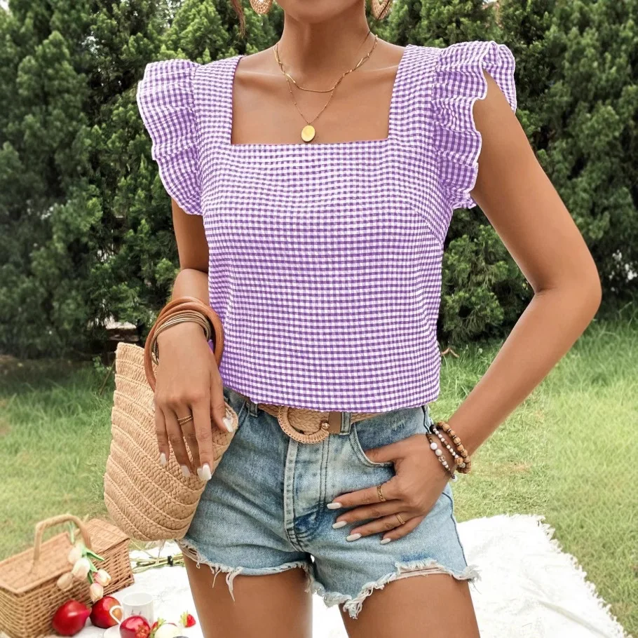 2025 Women's Spring and Summer New Collection Checkered Square Collar Ruffle Blouse Top
2025 Women's Spring and Summer New Collection Checkered Square Collar Ruffle Blouse Top