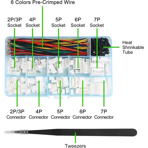 JST-XH 2.54mm Connector Socket Kit with Pre-Crimped 2.54mm Male and Female Cable Wire 2/3/4/5/6/7 Pin Housing JST Connector