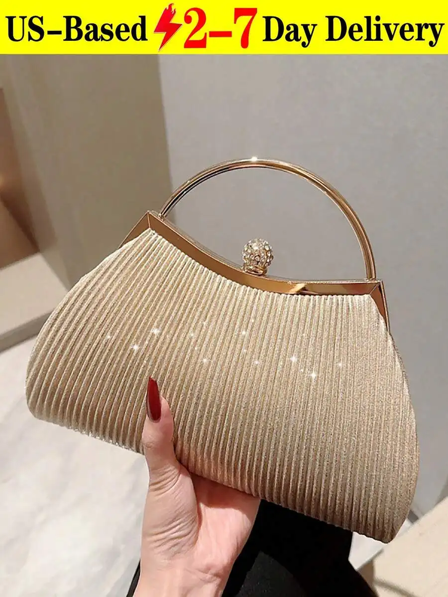 Elegant Gold Pleated Clutch With Crystal Knob Handle For Evening Wedding Party Events And Formal Occasions
Elegant Gold Pleated Clutch With Crystal Knob Handle For Evening Wedding Party Events And Formal Occasions