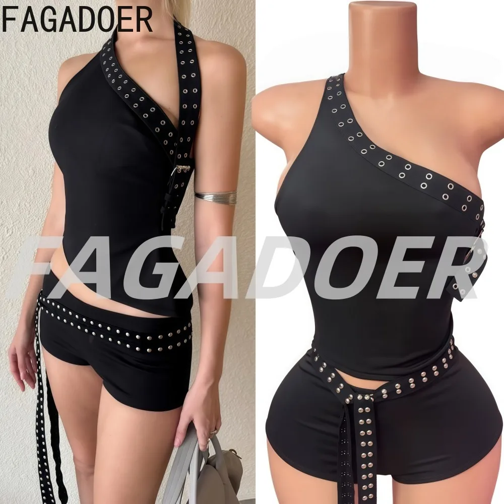 FAGADOER Punk Sexy Bead Patchwork Bodycon 2 Pieces Set for Woman Solid Color Halter Backless Crop Top + Shorts Female Streetwear
FAGADOER Punk Sexy Bead Patchwork Bodycon 2 Pieces Set for Woman Solid Color Halter Backless Crop Top + Shorts Female Streetwear