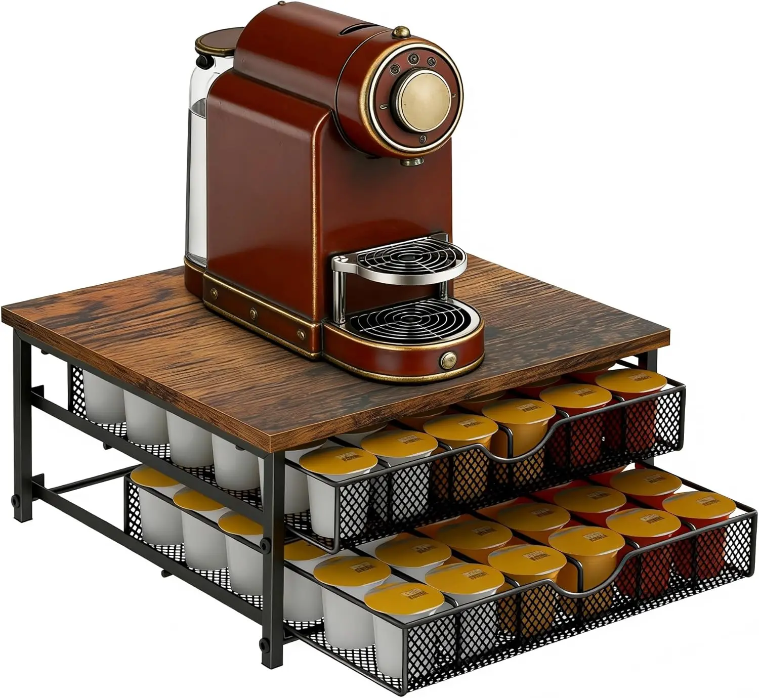 2 Tier Coffee Pod Holder, 72 K-Cup Capacity with Sliding Drawers, Wood & Metal, Black
2 Tier Coffee Pod Holder, 72 K-Cup Capacity with Sliding Drawers, Wood & Metal, Black
