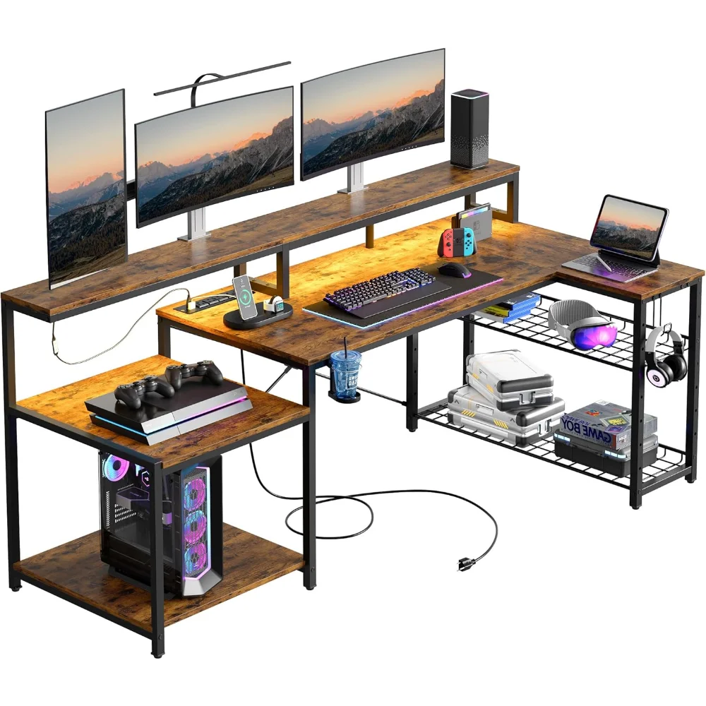 71.5 inch Computer Desk with Power Outlets, LED Large Home Office Desk with Monitor Stand, L Shaped Corner Desk
71.5 inch Computer Desk with Power Outlets, LED Large Home Office Desk with Monitor Stand, L Shaped Corner Desk