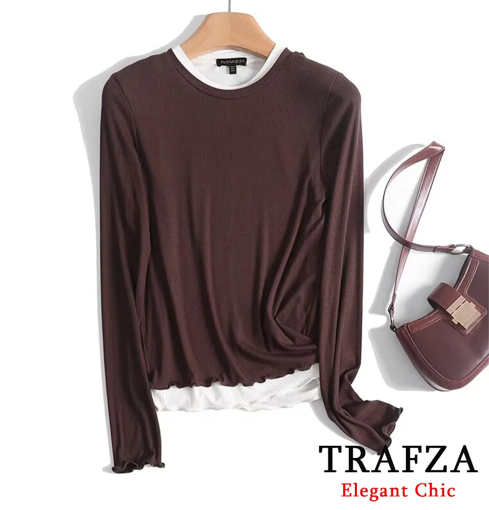 TRAFZA Women Vintage Brown Slim Tops Fake Two-piece Base Shirt Tops New 2025 Fashion Spring Casual High Street Literary Tops
TRAFZA Women Vintage Brown Slim Tops Fake Two-piece Base Shirt Tops New 2025 Fashion Spring Casual High Street Literary Tops