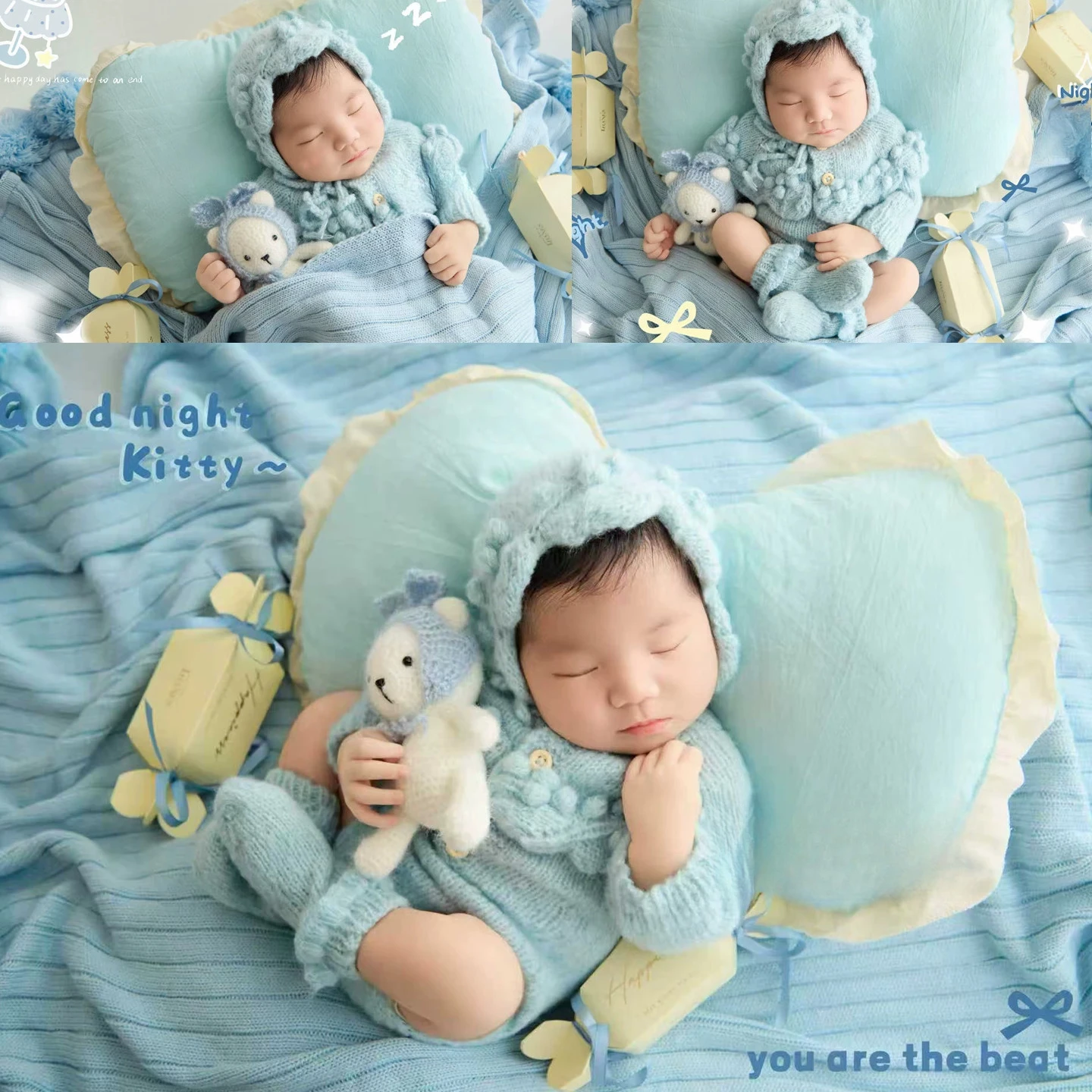 Newborn Photo Props for Baby Photoshoot Blue Theme Set Handmade Outfit Cute Doll Blanket Sugar Decors for Studio Photography
Newborn Photo Props for Baby Photoshoot Blue Theme Set Handmade Outfit Cute Doll Blanket Sugar Decors for Studio Photography