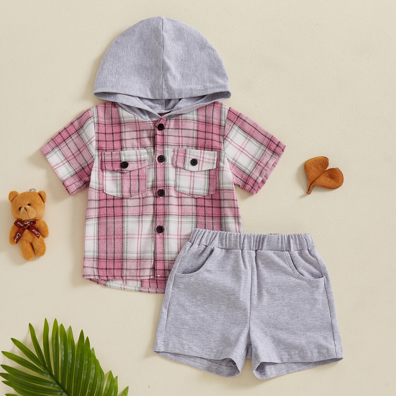 Kids Boys Shorts Set, Short Sleeve Hooded Plaid Shirt with Shorts Toddler Set Summer Outfit
Kids Boys Shorts Set, Short Sleeve Hooded Plaid Shirt with Shorts Toddler Set Summer Outfit
