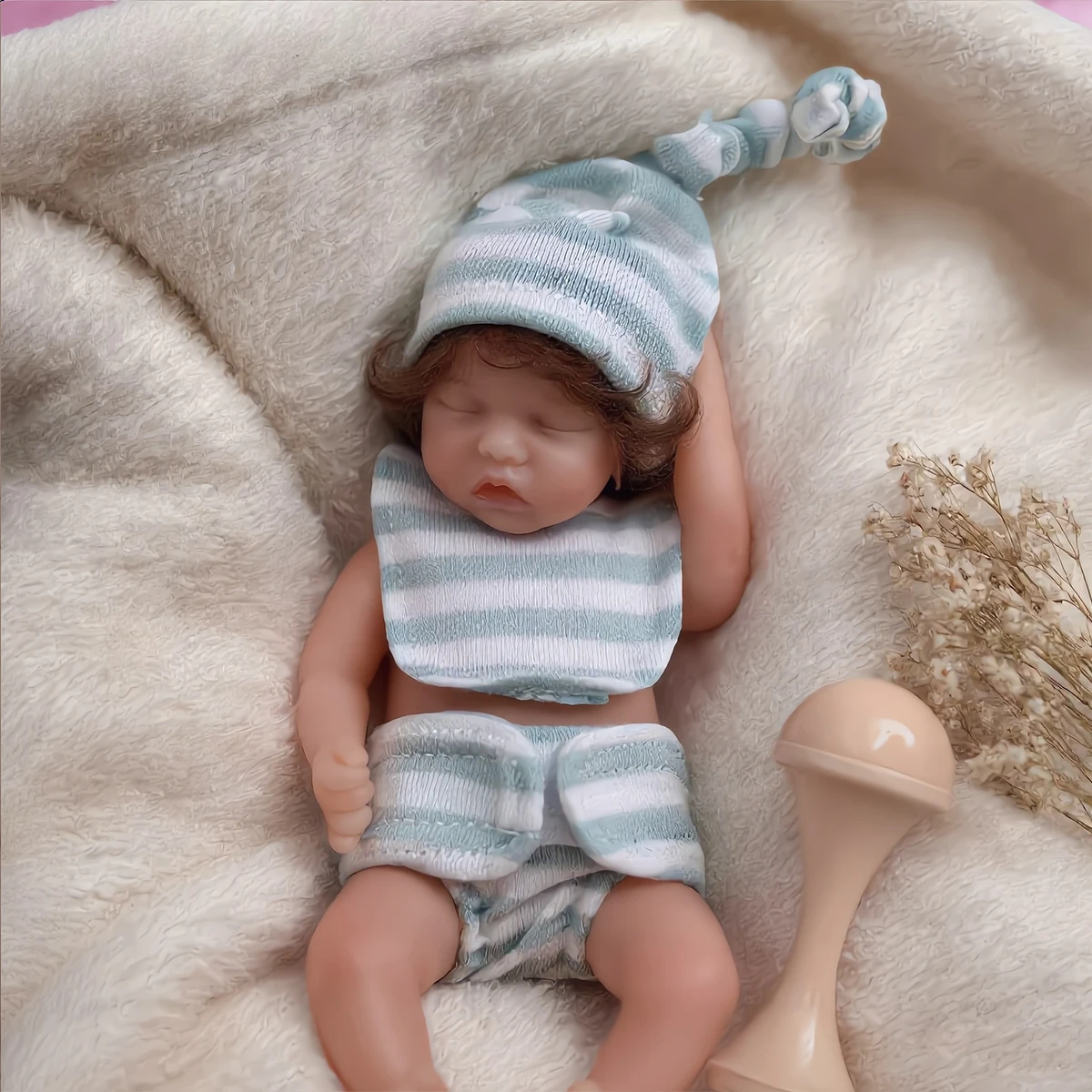 Full Silicone Mini Reborn Baby Doll, Realistic Sleeping Newborn Doll with Striped Outfit, Lifelike Tiny Reborn Doll for Photography Prop, Collectible Gift for Girls & Doll Lovers
Full Silicone Mini Reborn Baby Doll, Realistic Sleeping Newborn Doll with Striped Outfit, Lifelike Tiny Reborn Doll for Photography Prop, Collectible Gift for Girls & Doll Lovers