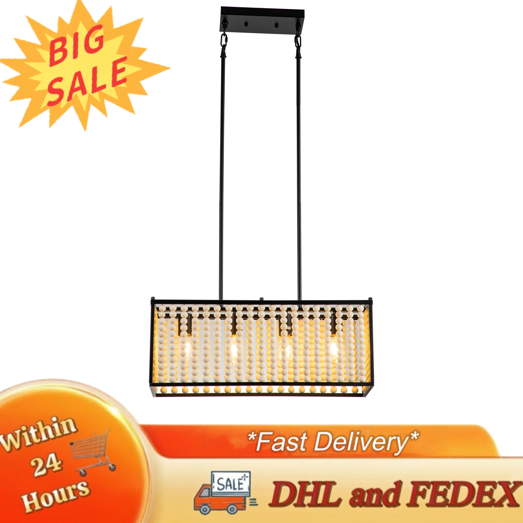 Wood Beaded Chandelier Height Adjustable 4-Light Wood Beaded Chandelier with E26 Lamp Holders for Living Rooms Dining Rooms
Wood Beaded Chandelier Height Adjustable 4-Light Wood Beaded Chandelier with E26 Lamp Holders for Living Rooms Dining Rooms