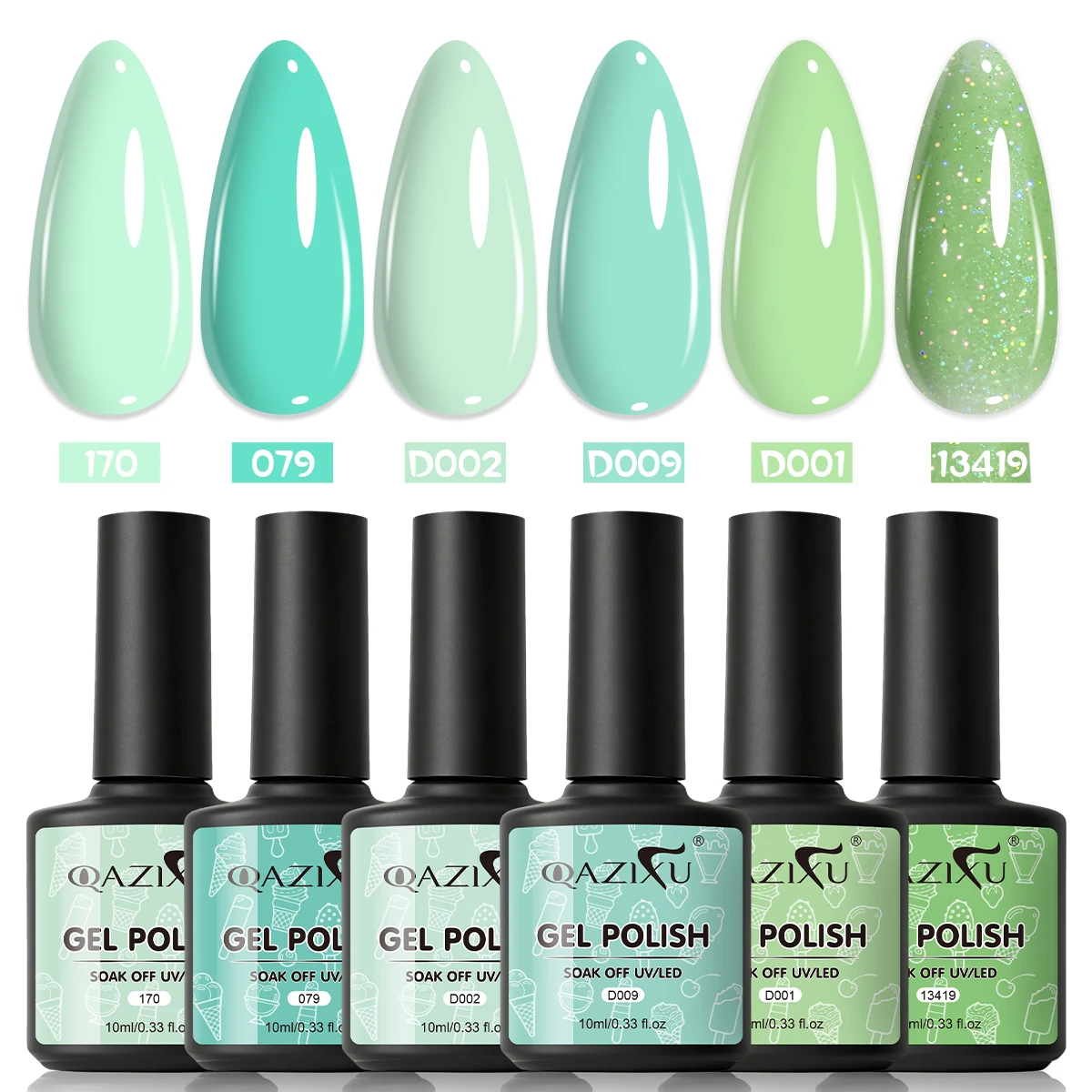 QAZIXU 1/6pcs Mint & Teal Green Gel Nail Polish Set Fresh Pastel Shades Soak Off UV LED Semi Permanent Nail Art DIY Summer
QAZIXU 1/6pcs Mint & Teal Green Gel Nail Polish Set Fresh Pastel Shades Soak Off UV LED Semi Permanent Nail Art DIY Summer