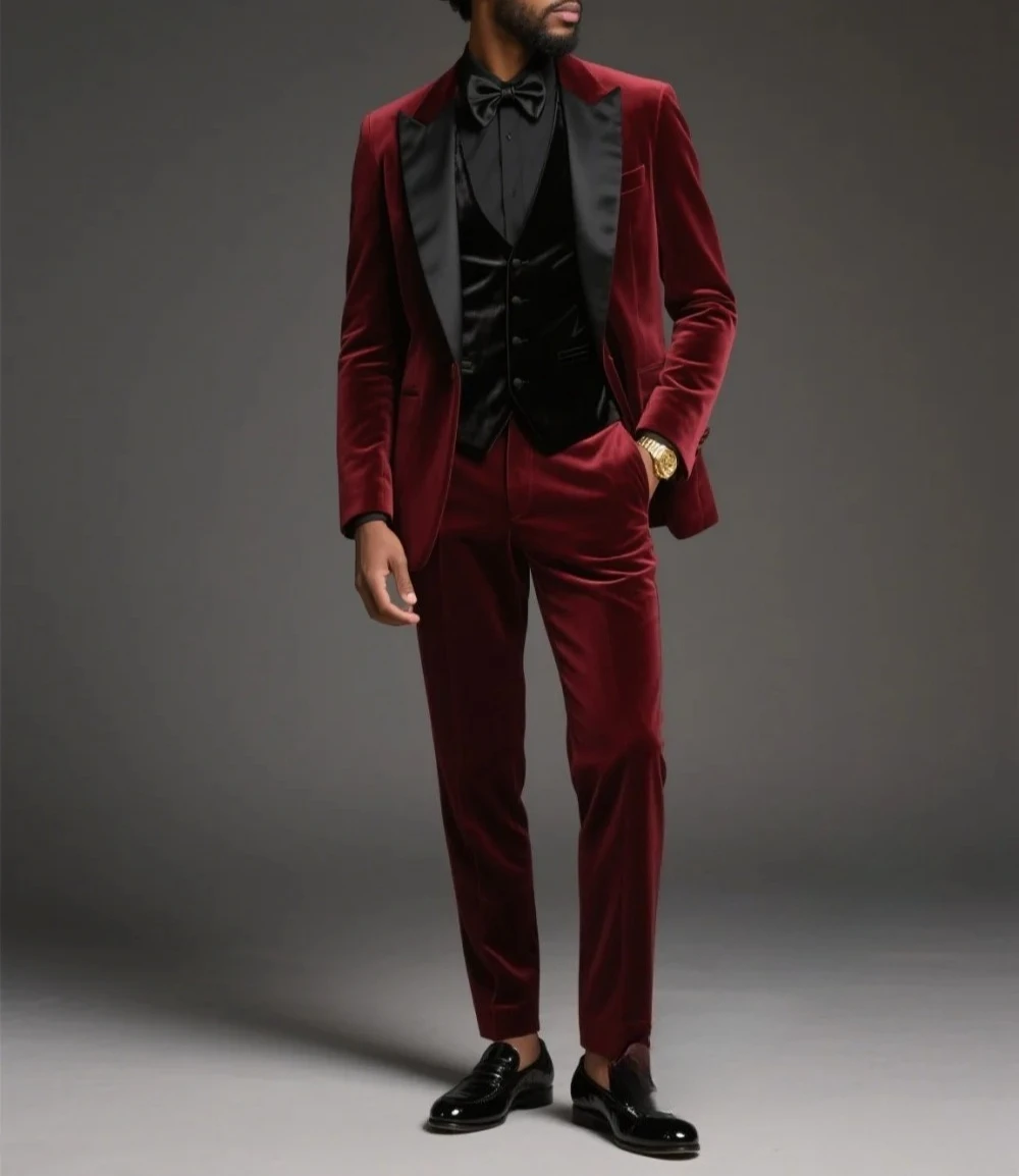High-Quality Burgundy Velvet Men's Suit Set For Wedding & Stylish Business 3PCS Classic Men's Suit Set (Jacket, Vest, Pants)
High-Quality Burgundy Velvet Men's Suit Set For Wedding & Stylish Business 3PCS Classic Men's Suit Set (Jacket, Vest, Pants)