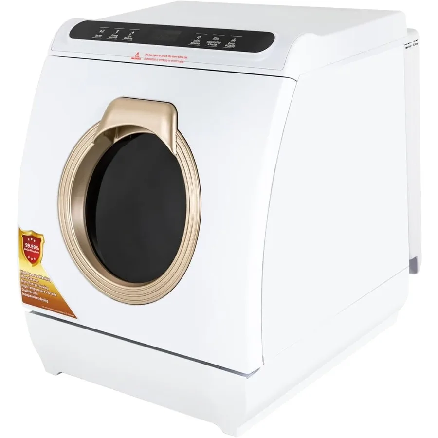 Portable Countertop Dishwasher with Water Tank White+Gold 110V 1200W 3 Washing Programs 360-Degree Spraying 75C Hot Air Drying
Portable Countertop Dishwasher with Water Tank White+Gold 110V 1200W 3 Washing Programs 360-Degree Spraying 75C Hot Air Drying