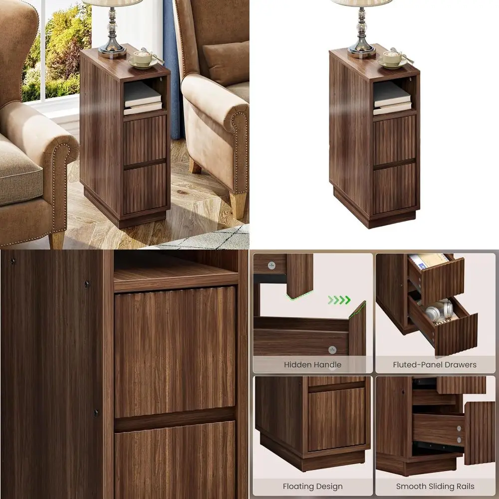 Slim Walnut Nightstand with Drawer and Semi-Open Shelf, Modern Bedside Table for Small Spaces, Suitable for Living Room and Bedr
Slim Walnut Nightstand with Drawer and Semi-Open Shelf, Modern Bedside Table for Small Spaces, Suitable for Living Room and Bedr