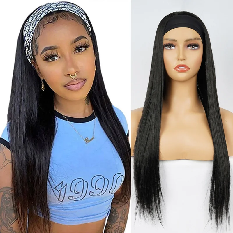 European and American fashion for women, black long straight hair, elastic headscarf wig, synthetic fiber headband wigs
European and American fashion for women, black long straight hair, elastic headscarf wig, synthetic fiber headband wigs