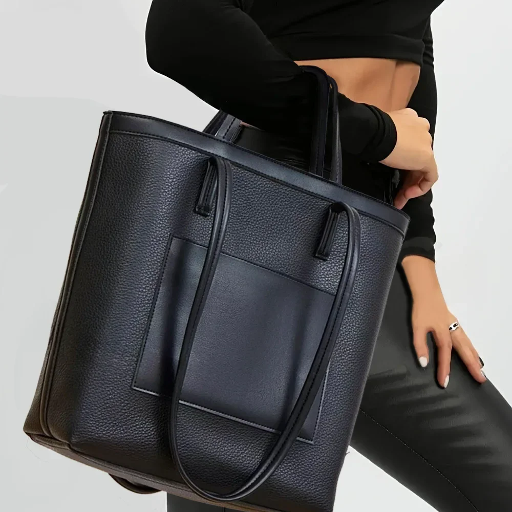 Ladies' fashionable retro vegan leather oversized tote bag with large capacity front pocket, single shoulder handbag
Ladies' fashionable retro vegan leather oversized tote bag with large capacity front pocket, single shoulder handbag