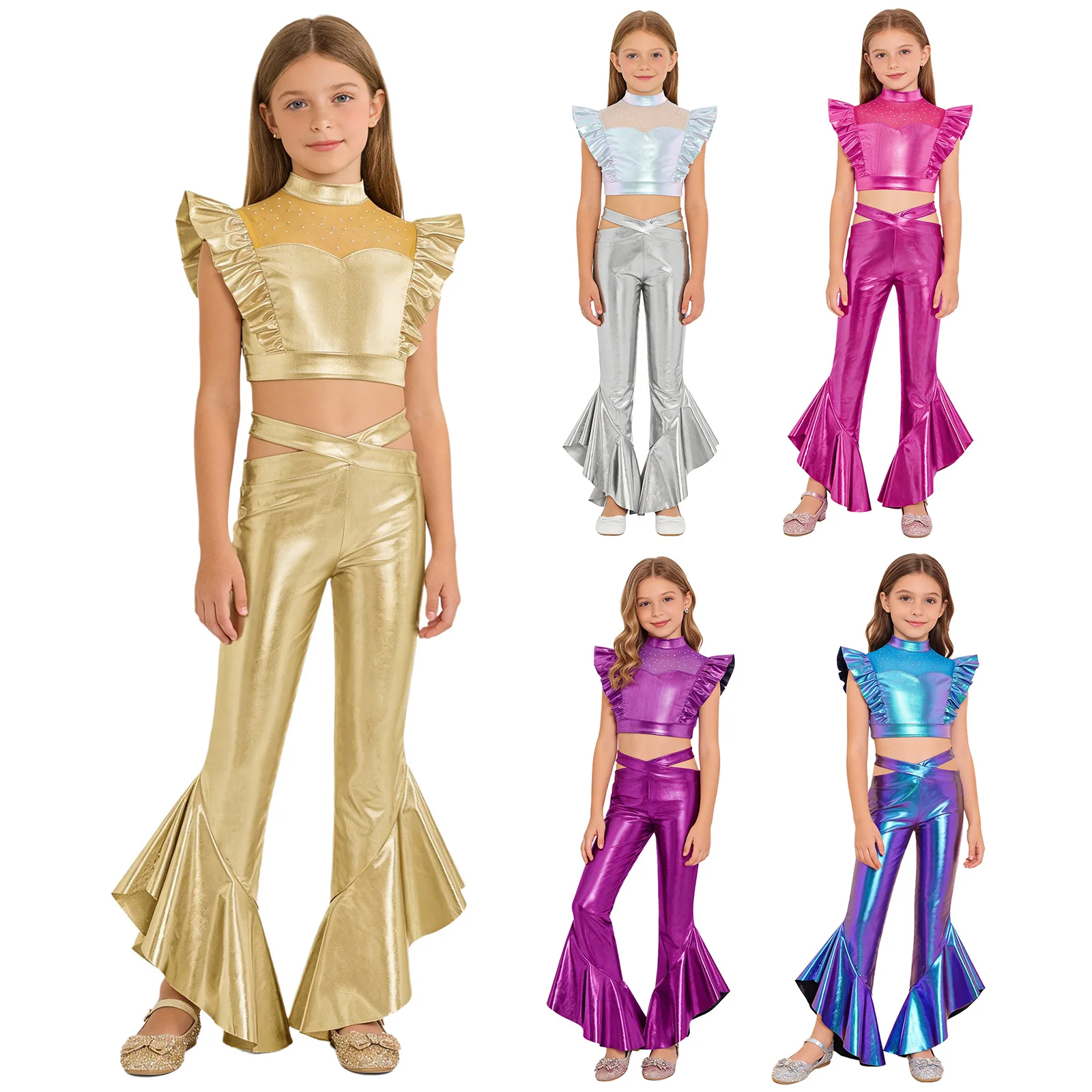 Kids Girls 2 Pieces 70S Disco Party Jazz Waltz Dance Costumes Metallic Sleeveless Latin Dance Crop Top with Pants Dancing Sets
Kids Girls 2 Pieces 70S Disco Party Jazz Waltz Dance Costumes Metallic Sleeveless Latin Dance Crop Top with Pants Dancing Sets