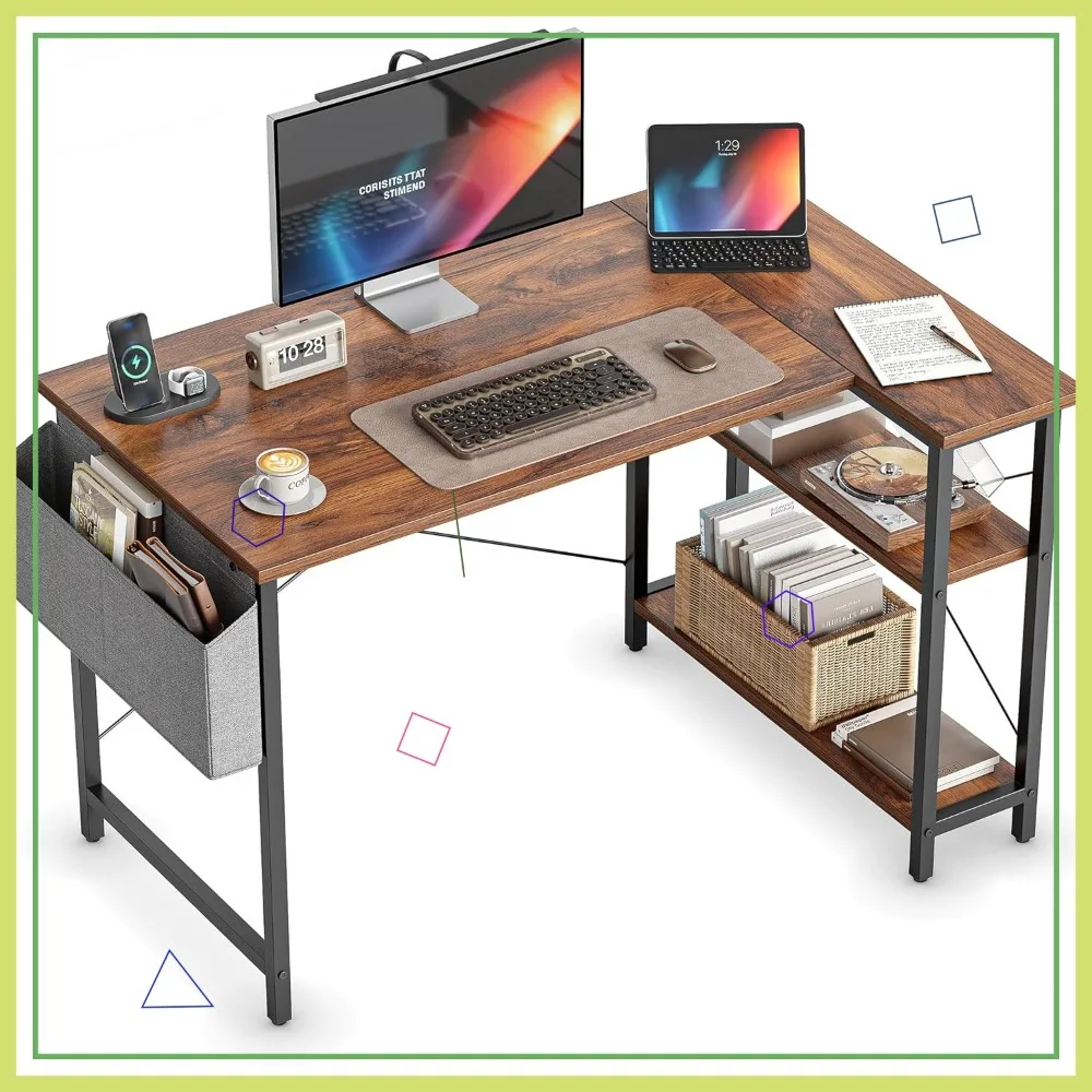 Угловой L-образный стол 40 дюймов с переставными полками, коричневый, для домашнего офиса и компьютерных игр
Угловой L-образный стол 40 дюймов с переставными полками, коричневый, для домашнего офиса и компьютерных игр