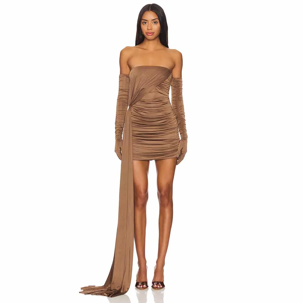 Chic Women's Cocktail Dresses 2025 Satin Sheath/Column Prom Dress Brown Strapless Pleat Zipper Draped Gloves Included Party Gown
Chic Women's Cocktail Dresses 2025 Satin Sheath/Column Prom Dress Brown Strapless Pleat Zipper Draped Gloves Included Party Gown