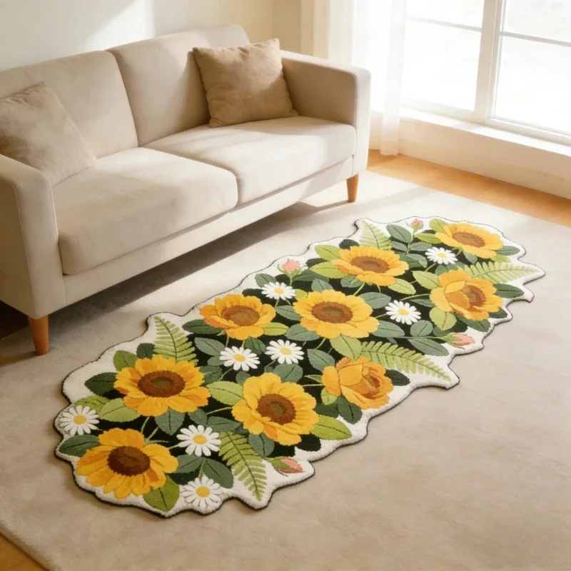 VIKAMA Irregular Patterned Flower Carpet Washable Non-Slip Living Room Floor Mat Soft Bedside Rug Bay Window Home Decor